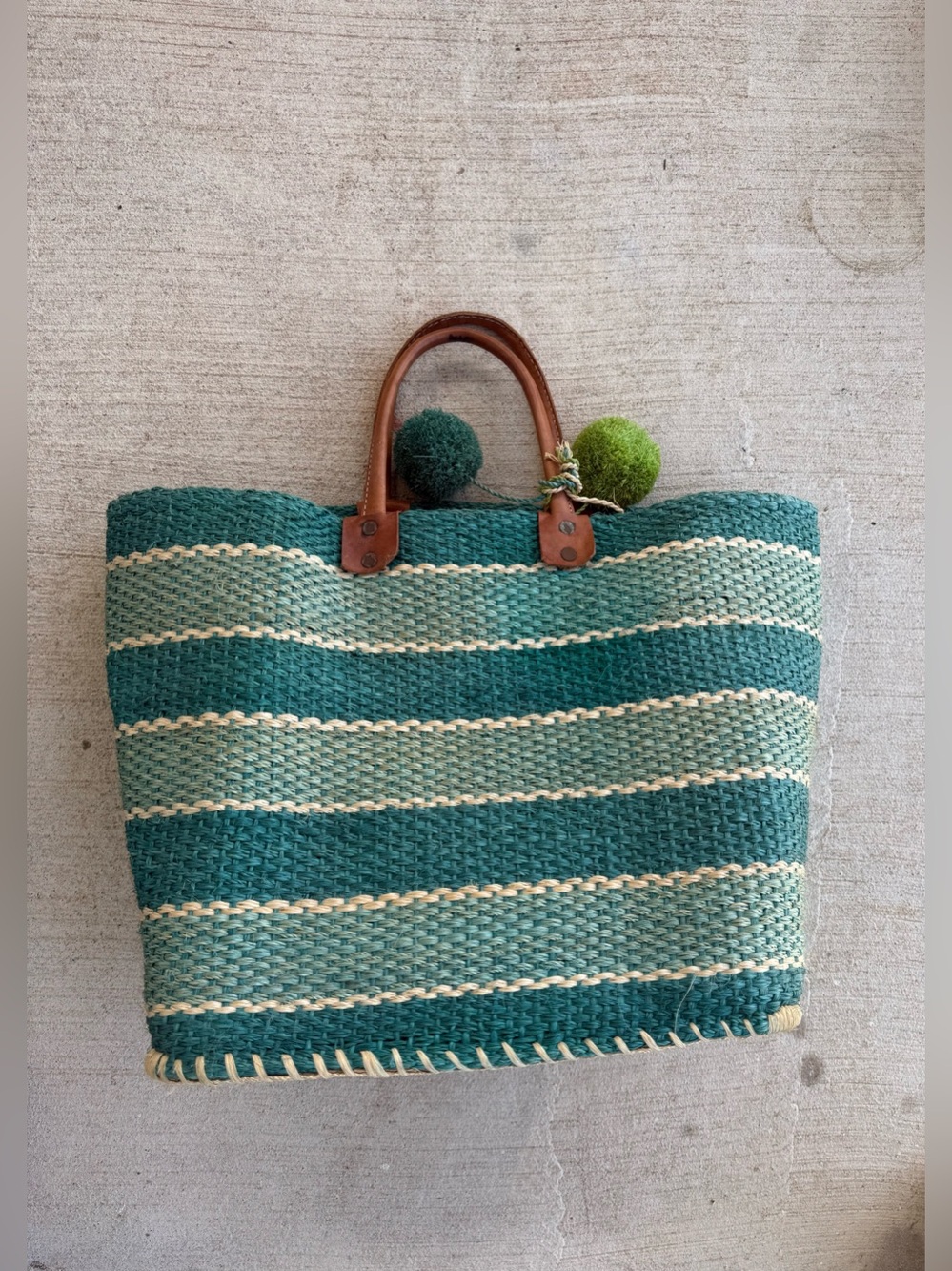 Mar Y Sol Montauk Sand Colorblock Raffia Handmade Tote Bag